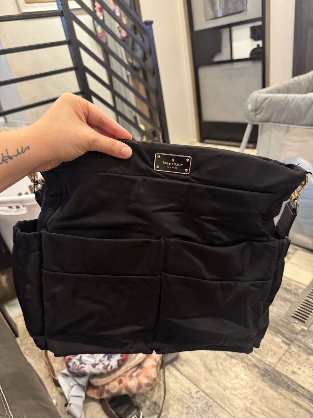 kate spade Black Nylon Baby Bag with Front Pockets